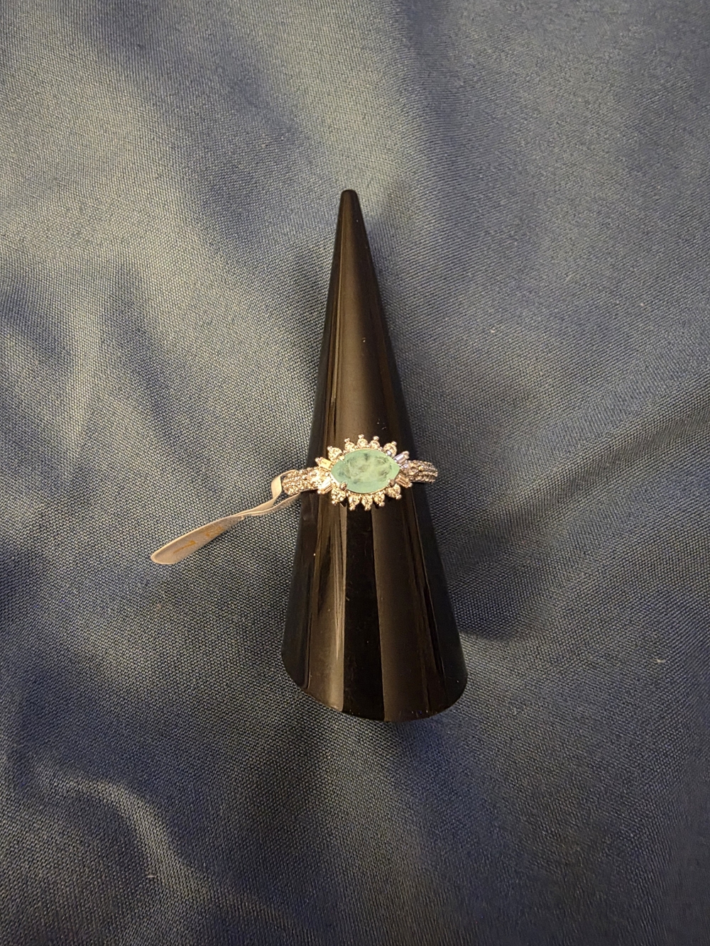 BP Silver Ring with Teal Center Stone and Halo Accent
